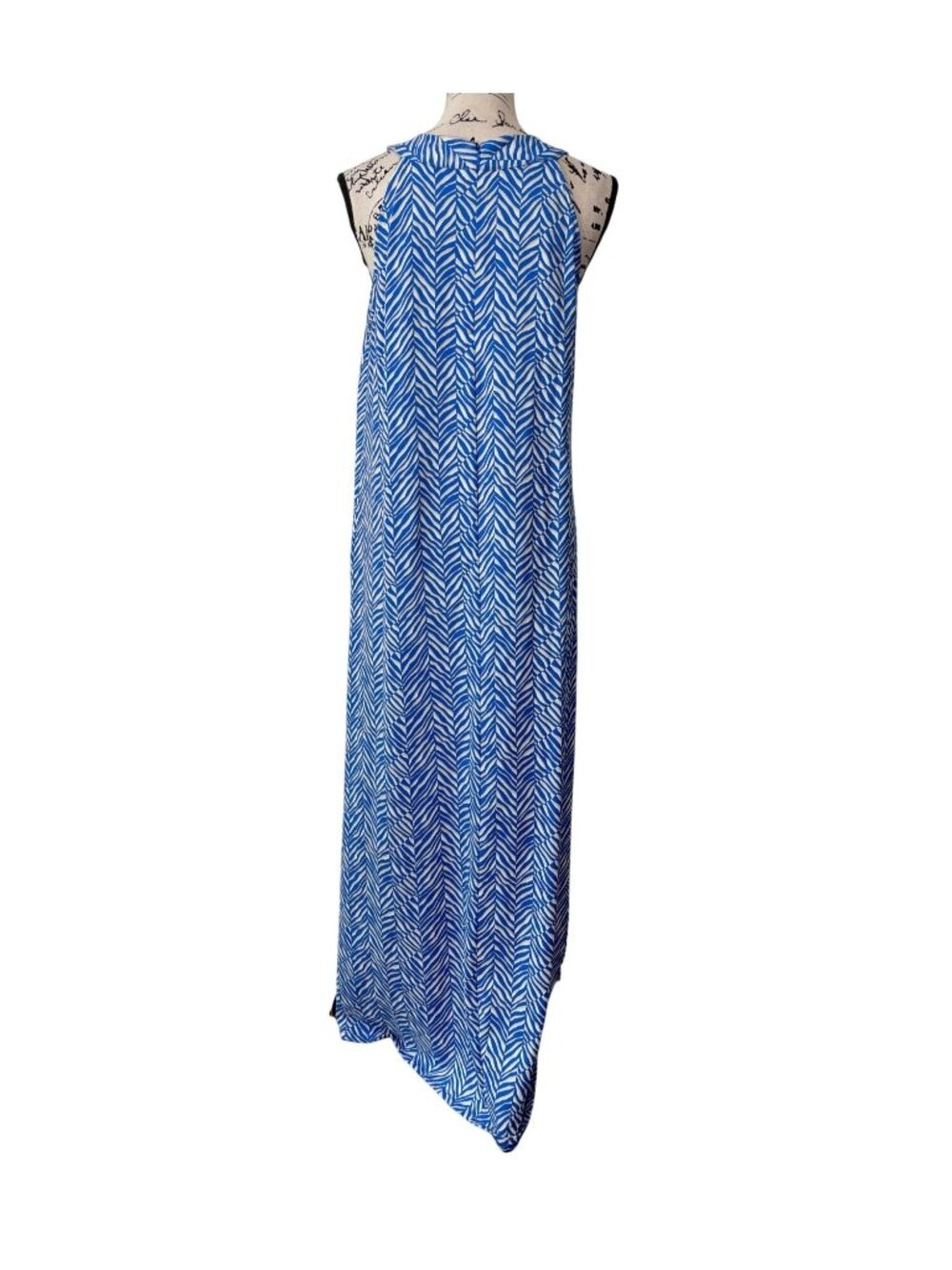 J. McLaughlin Womens Size L Haulter Dress Sleeveless Blue White Chevron Beach - Picture 2 of 8